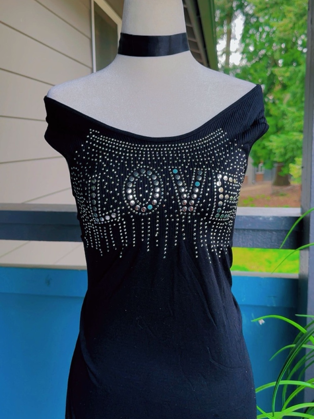 Black Embellished 'LOVE' Scoop Neck Tank Top dress sz M - Picture 4 of 6